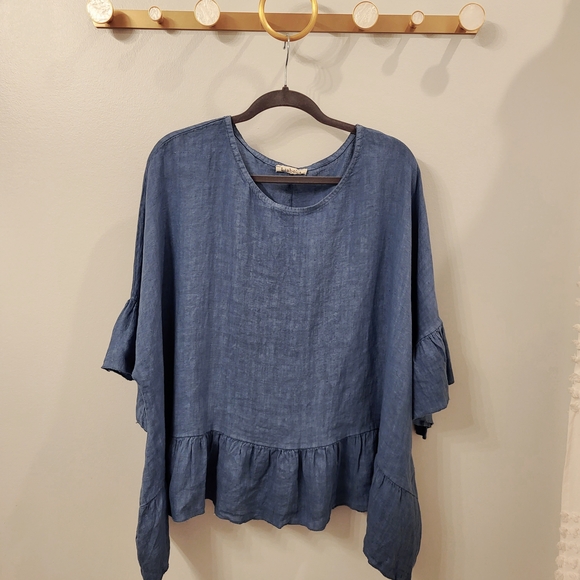 Liabella Made in Italy 100% Linen Top with Ruffle Detail - Picture 1 of 7